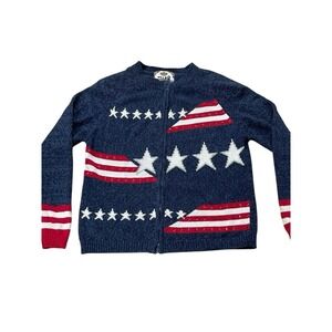 Vintage Tiara Knit Sequin Sweater‎ Full Zip USA Patriotic American Flag Medium